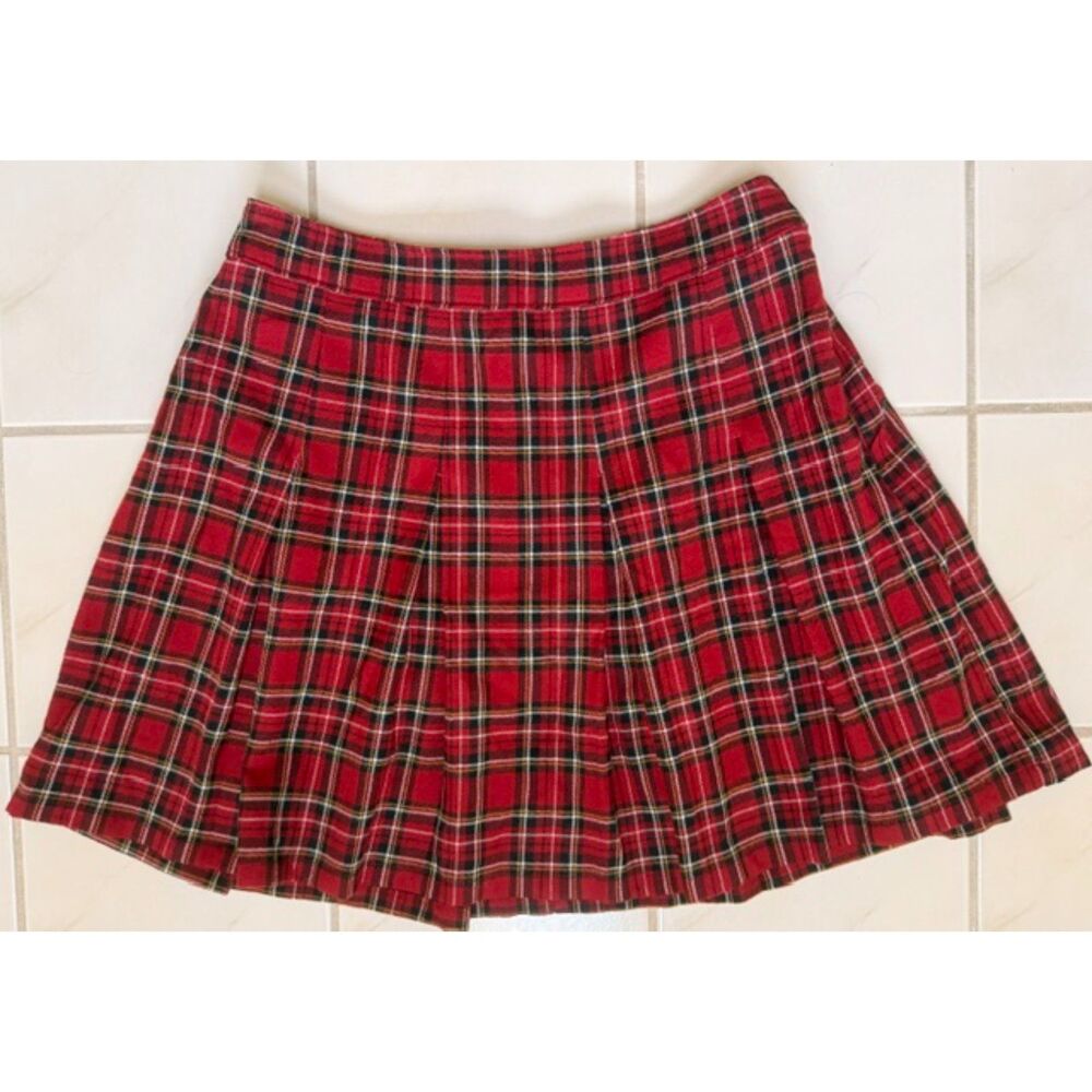 Hollister Ultra High-Rise Red Plaid Pleated Mini Skirt Size Small